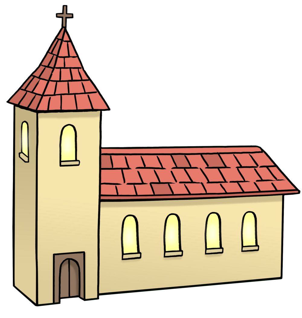 Eine christliches Gotteshaus mit Kreuz auf dem Turm.