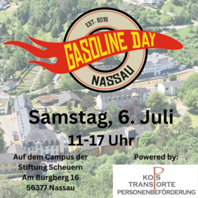 Plakat für den Gasoline Day Nassau in der Stiftung Scheuern. 