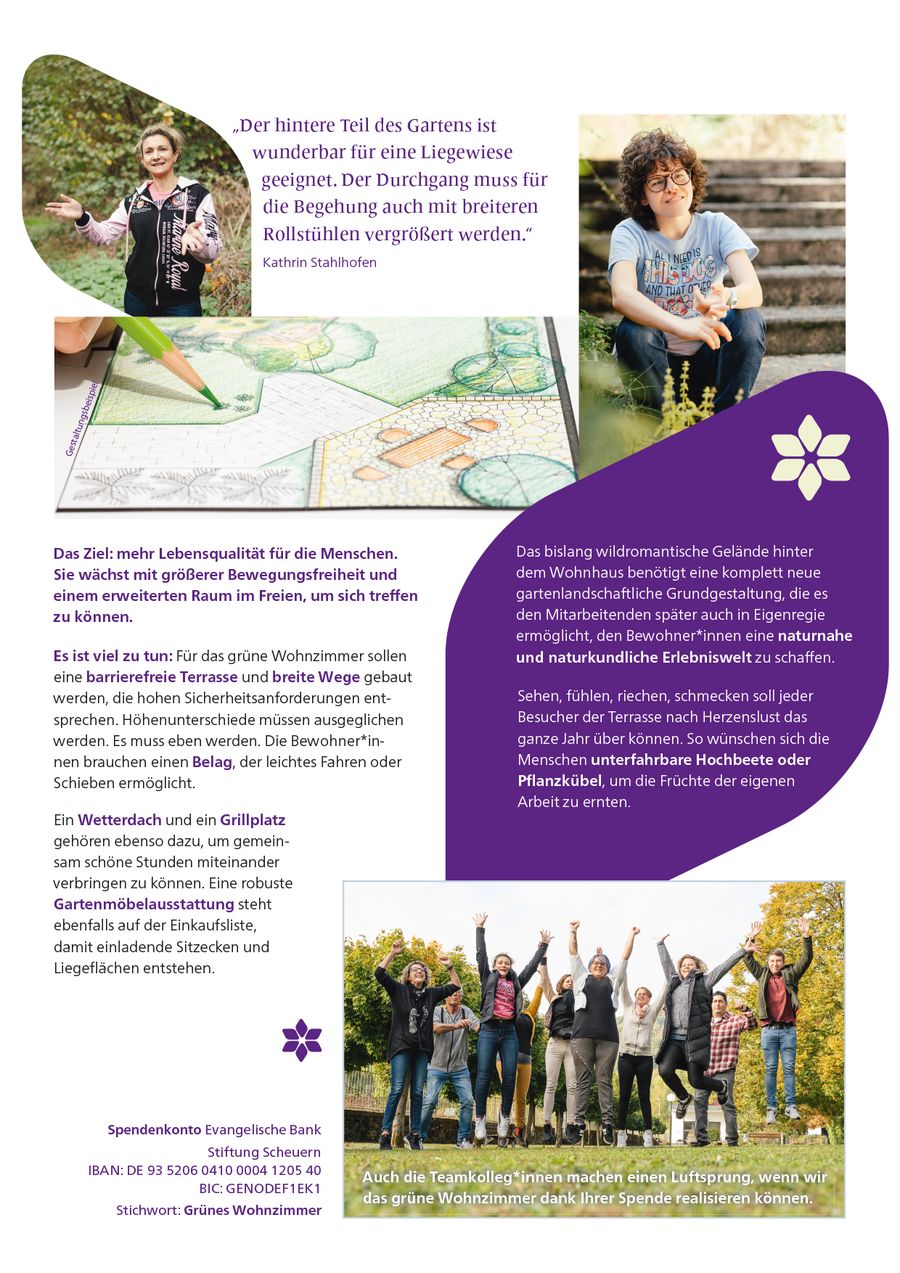 Informationen zu dem Spendenprojekt grünes Wohnzimmer der Stiftung Scheuern.