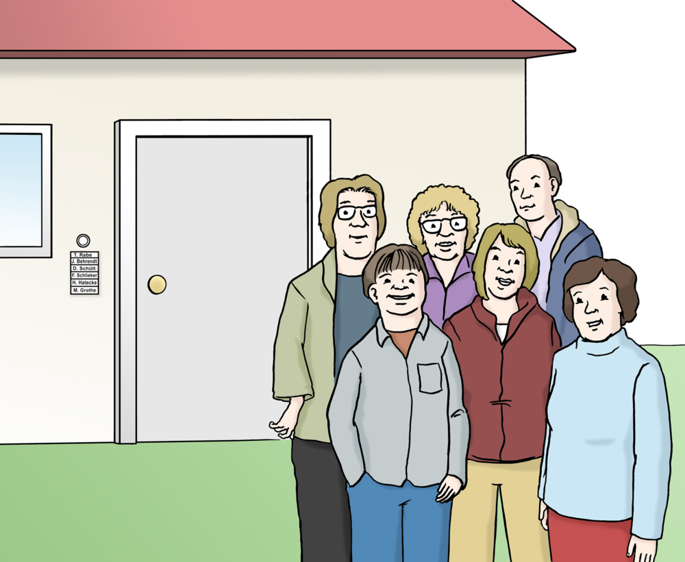 Eine Gruppe von Menschen vor einem Haus