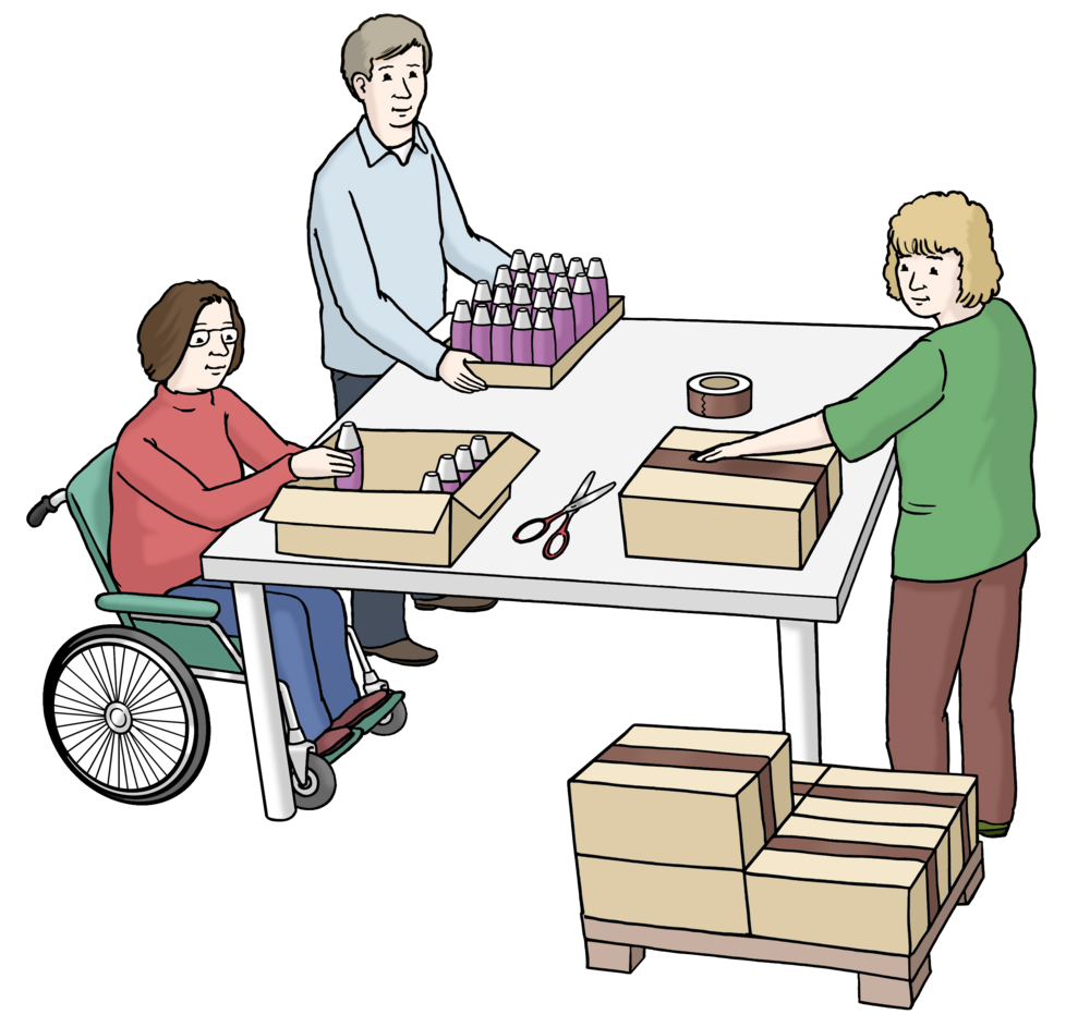 Drei Personen verpacken Dinge