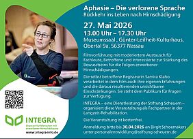 Flyer für eine Filmvorführung über die Rückkehr ins Leben nach Hirnschädigung. 