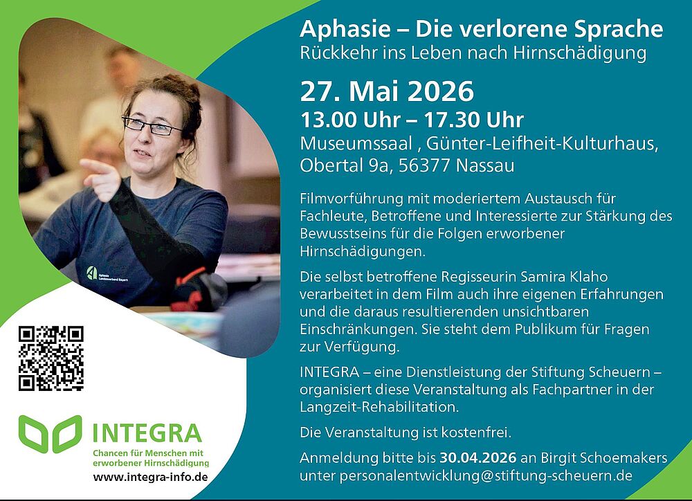 Flyer für eine Filmvorführung über die Rückkehr ins Leben nach Hirnschädigung. 