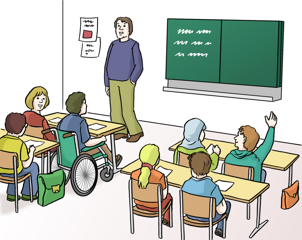 Ein Klassenzimmer mit Lehrer und Kindern