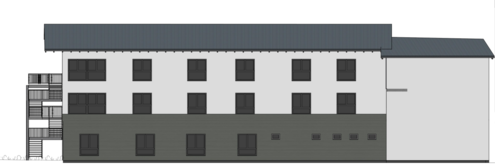 Seitenansicht eine Hauses mit 3 Wohnebenen von Osten gesehen