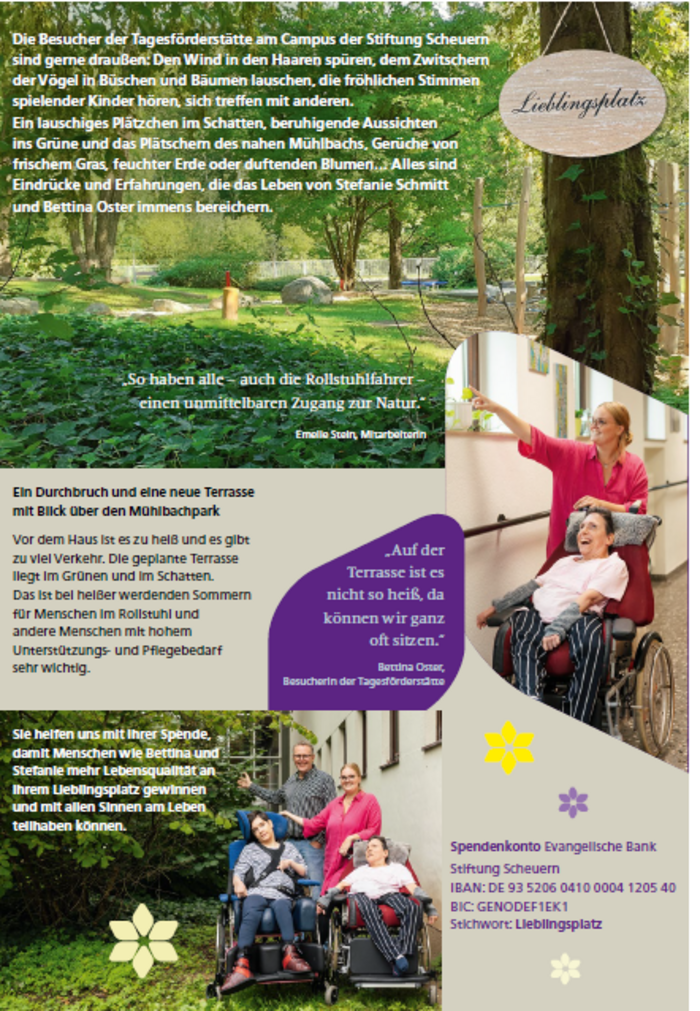Ein Poster für eine Terrasse für die Besucher der Tagesförderstätte mit Zielen und Gründen.