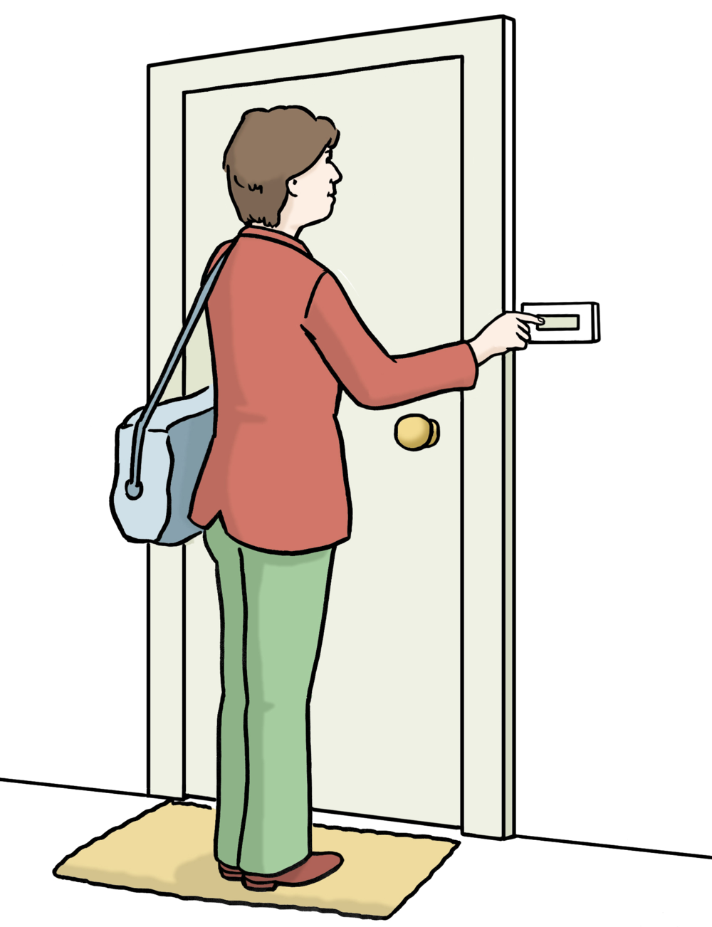 Eine Frau klingelt an einer Tür
