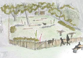 Zeichnung, wie es im neuen Ziegengehege im Mühlbachpark aussehen wird.