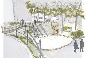 Zeichnung von der geplanten großen Hangrutsche im Mühlbachpark.