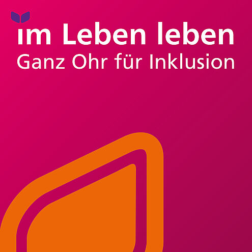 [Translate to Leichte Sprache:] Pink-oranges Logo zu den Podcasts der Stiftung Scheuern