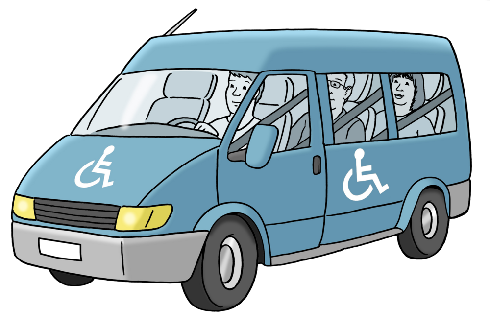 Ein blauer Bus mit Menschen